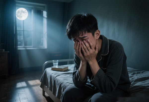 配图3：男孩在房间里哭泣